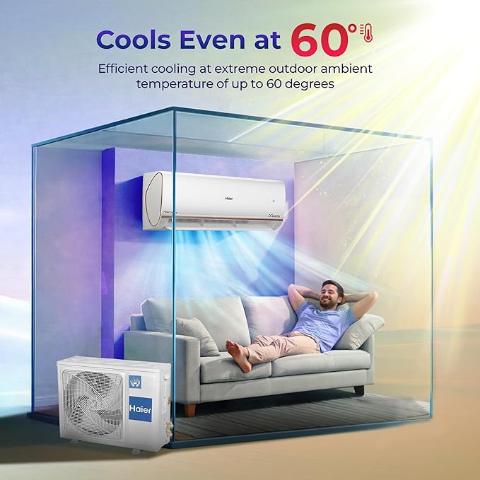 Haier 1.5 Ton 4 Star AI Climate Control Smart Split AC | Wi-Fi | Triple Inverter | 4-Way Swing | Frost Self Clean | HD Filter | Cools at 60°C | Model HSU18K-PYAIR4BN-INV