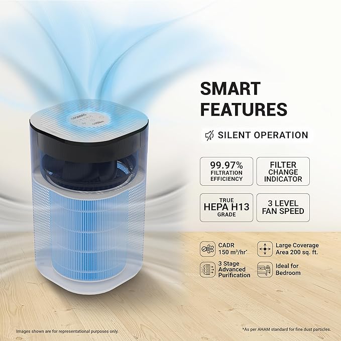 Eureka Forbes Air Purifier 150 With True Hepa H13 Filter & Surround 360° Air Technology | Removes 99.97% Dust & Particulate Matter | 3-Stage Purification