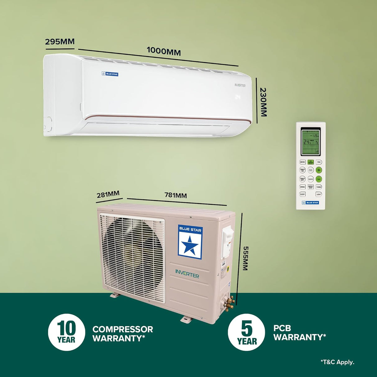 Blue Star 1.5 Ton 3 Star 5 in 1 Convertible Inverter Split AC (Copper, Multi Sensors, Stabalizer Free Operation, Self Diagnosis, IA318FNU, White)