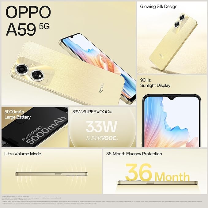 OPPO A59 5G (Starry Black, 4GB RAM, 128GB Storage) | 5000 mAh Battery with 33W SUPERVOOC Charger | 6.56" HD+ 90Hz Display