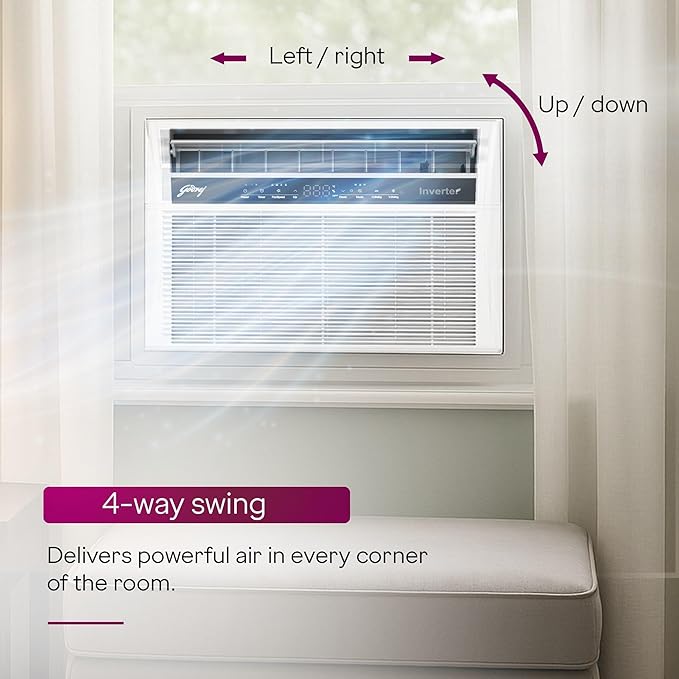 Godrej 1.5 Ton 5 Star 5-In-1 Convertible Cooling, Heavy Duty Cooling At 52°C, I-Sense Technology, Self Clean, Smart Diagnosis, Inverter Window AC (Copper, 2025 Model, AC 1.5T WIC 18XTC5 WYA, White)