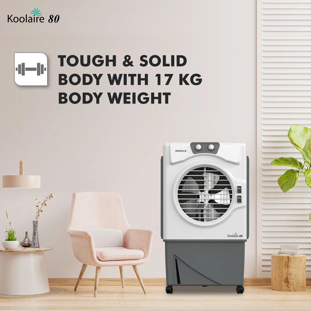 Koolaire 80 L Desert Air Cooler – Powerful Cooling White Grey