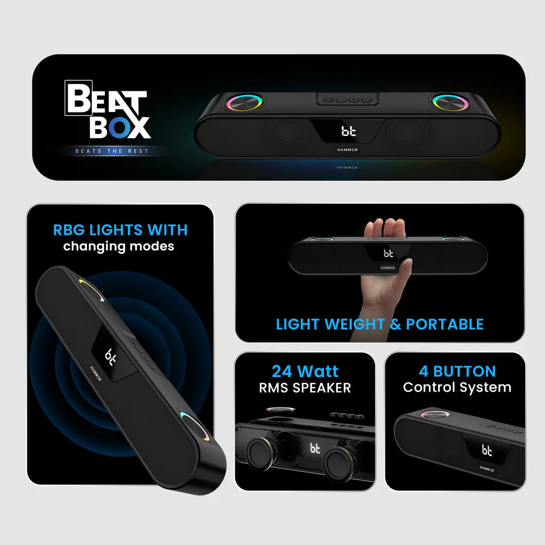 Hammer BeatBox 24W Output Bluetooth Soundbar With RGB Lights & Upto 8 Hours Playtime