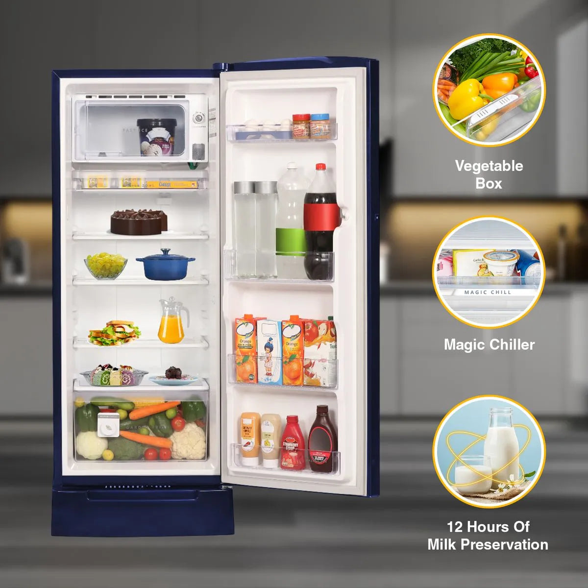 Whirlpool 192 L Direct Cool Single Door 3 Star Refrigerator with Base Drawer  (Sapphire Peony, 215 IMPRO ROY 3S SAP PEO-72886)