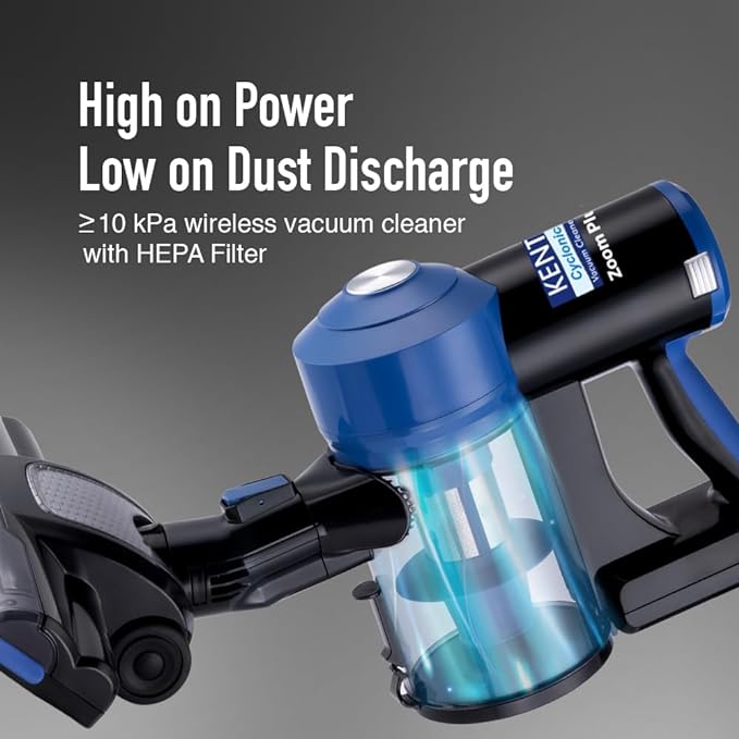 KENT Zoom Plus Vacuum Cleaner | 150W | Battery Operated, Rechargeable, Cordless & Hoseless | Bagless Design | Cyclone5 Technology | Washable HEPA Filter | Multi Nozzle Operation