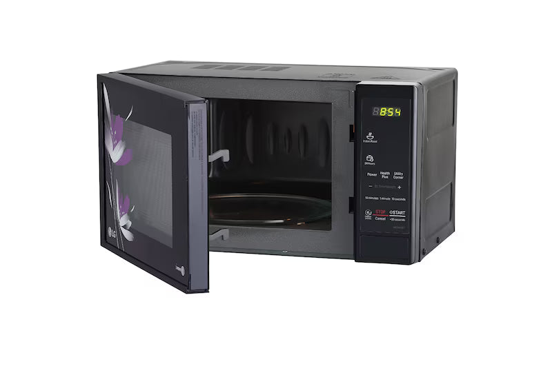 LG MS2043BP 20L Solo Microwave Oven with Grill, i-Wave Technology, Anti-Bacteria Cavity, Glass Door – Floral Black