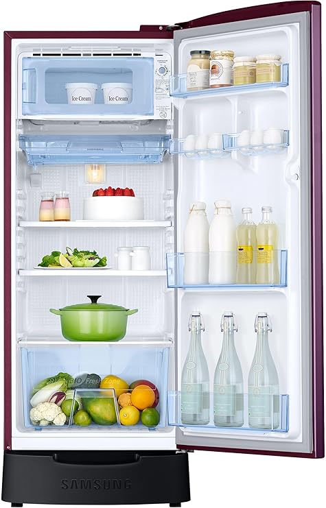 Samsung 183L 5-Star Direct-Cool Single Door Refrigerator with Digital Inverter, Base Stand Drawer (RR20D2825CR/NL, Camellia Purple Red)