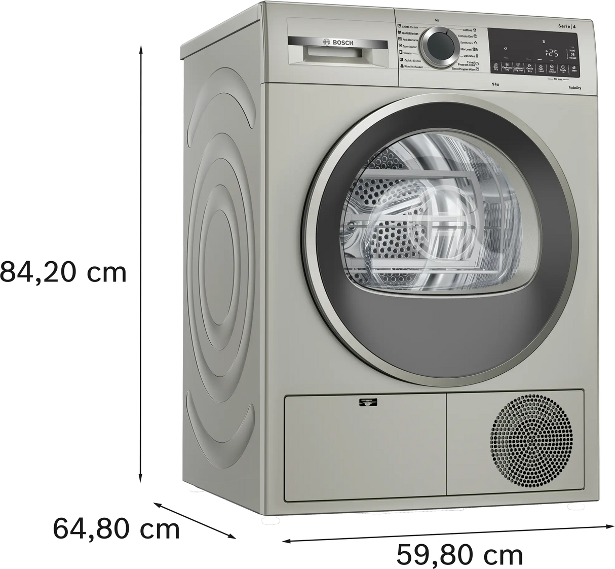Bosch 9 Kg Silver Inox Tumble Dryer – Series 4 Condenser Model WPG24108IN