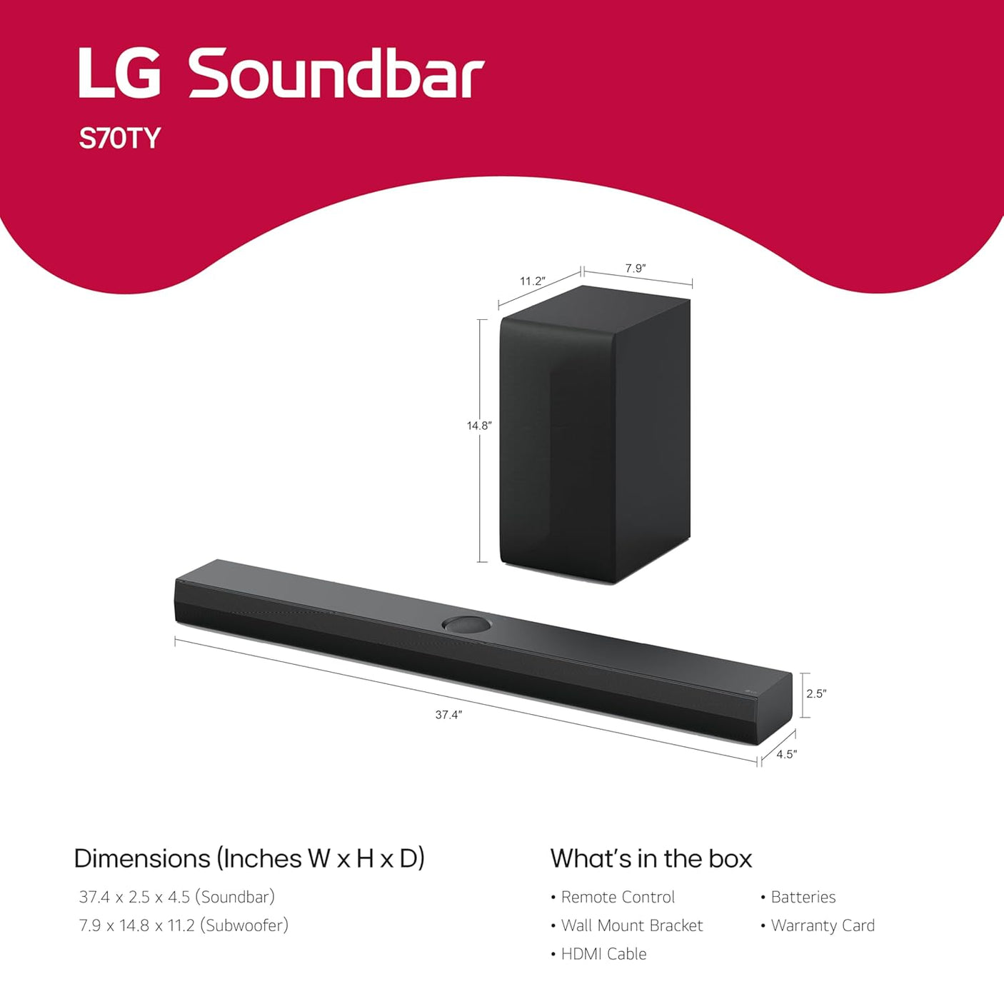 LG S70TY 400W 3.1.1 Channel Dolby Atmos, Center Up-Firing, Wow Orchestra Soundbar with HDMI, USB & Bluetooth Connectivity (Black)