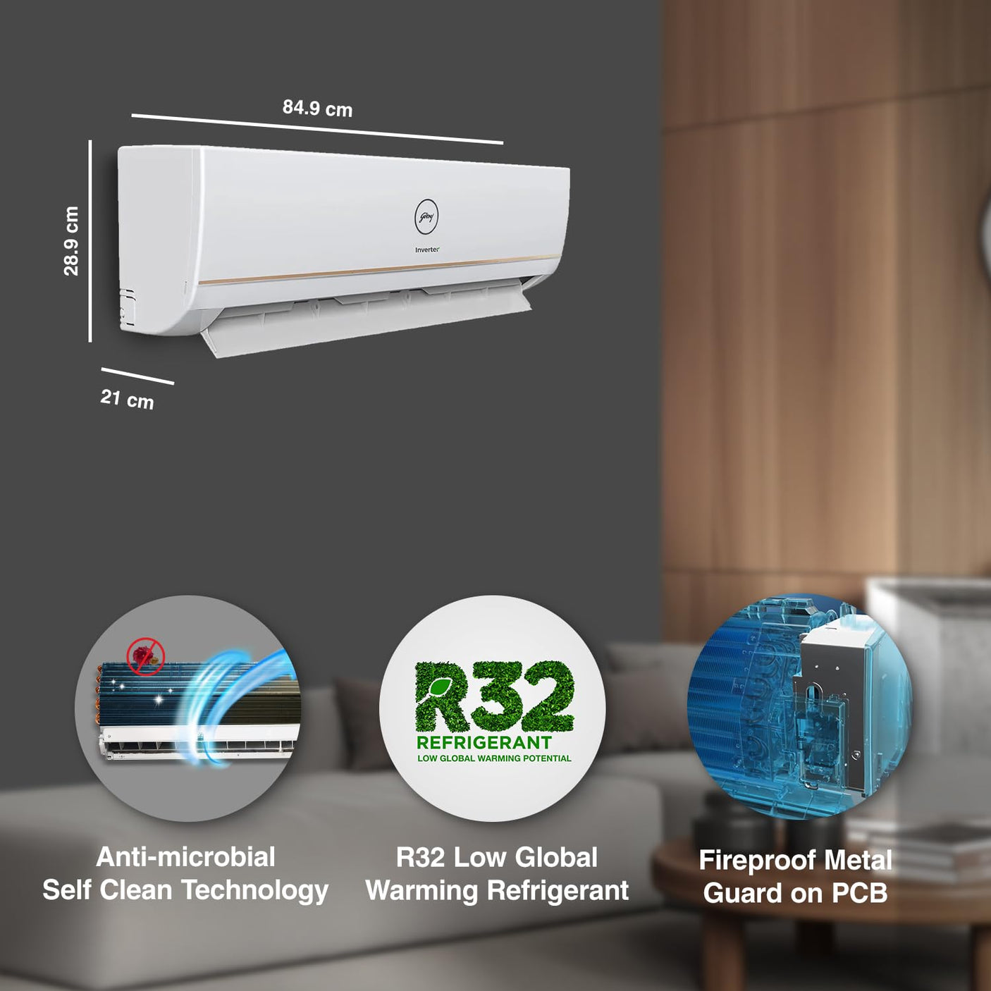 Godrej 1.5 Ton 3 Star, Anti-Leak, 5 Years Comprehensive Warranty, Inverter Split AC (AC 1.5T SIC 18DTC3 GWA AL, White)