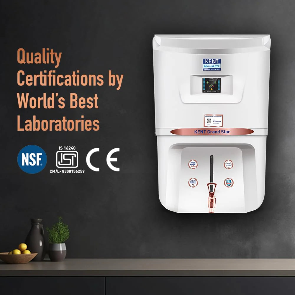 KENT Grand Star RO Water Purifier White | RO+UV+UF+TDS+Copper+Alkaline | 9L | 20 LPH