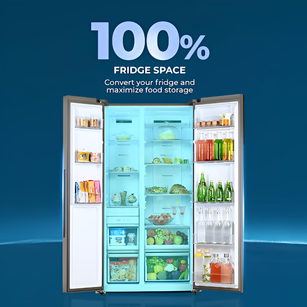 Haier 596 L, Wi-Fi enabled 3 Star, 2-Door Side by Side Refrigerator with 100% Convertible Fridge Space & Expert Inverter Technology (HRS-682PMGU1, Mirror Glass, 2025 Model)