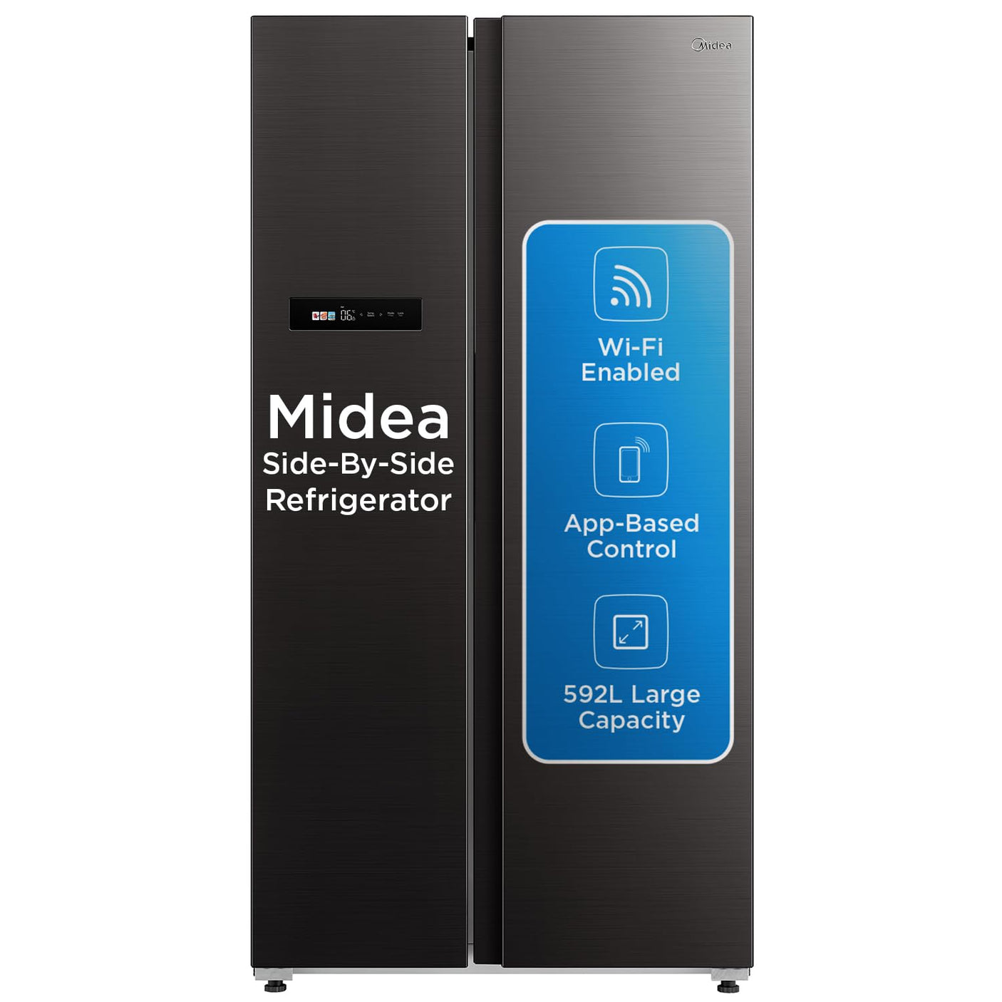 Midea 592 L Side By Side,frost free Wi-Fi Double Door Refrigerator Voice Assistant, App Control, Inverter, (MDRS791MIF28IND Jazz Black)