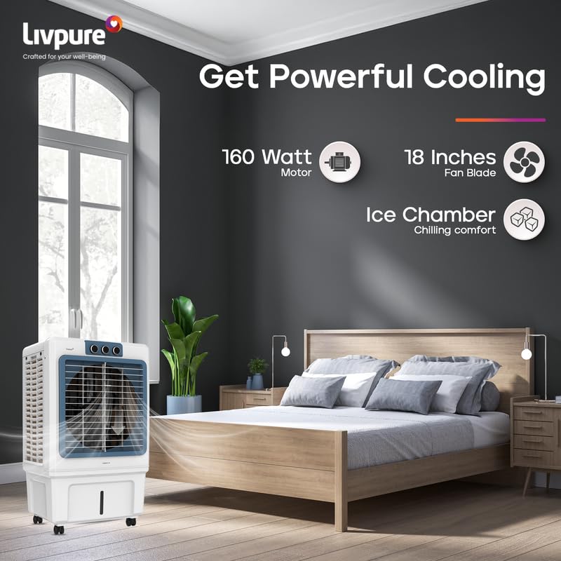 Livpure Iceblast Desert Air Cooler- 90L | 18" Fan Blade | High Air Delivery | Ice Chamber | Anti-Bacterial Honeycomb Pad | 190 Watts Motor with Inverter