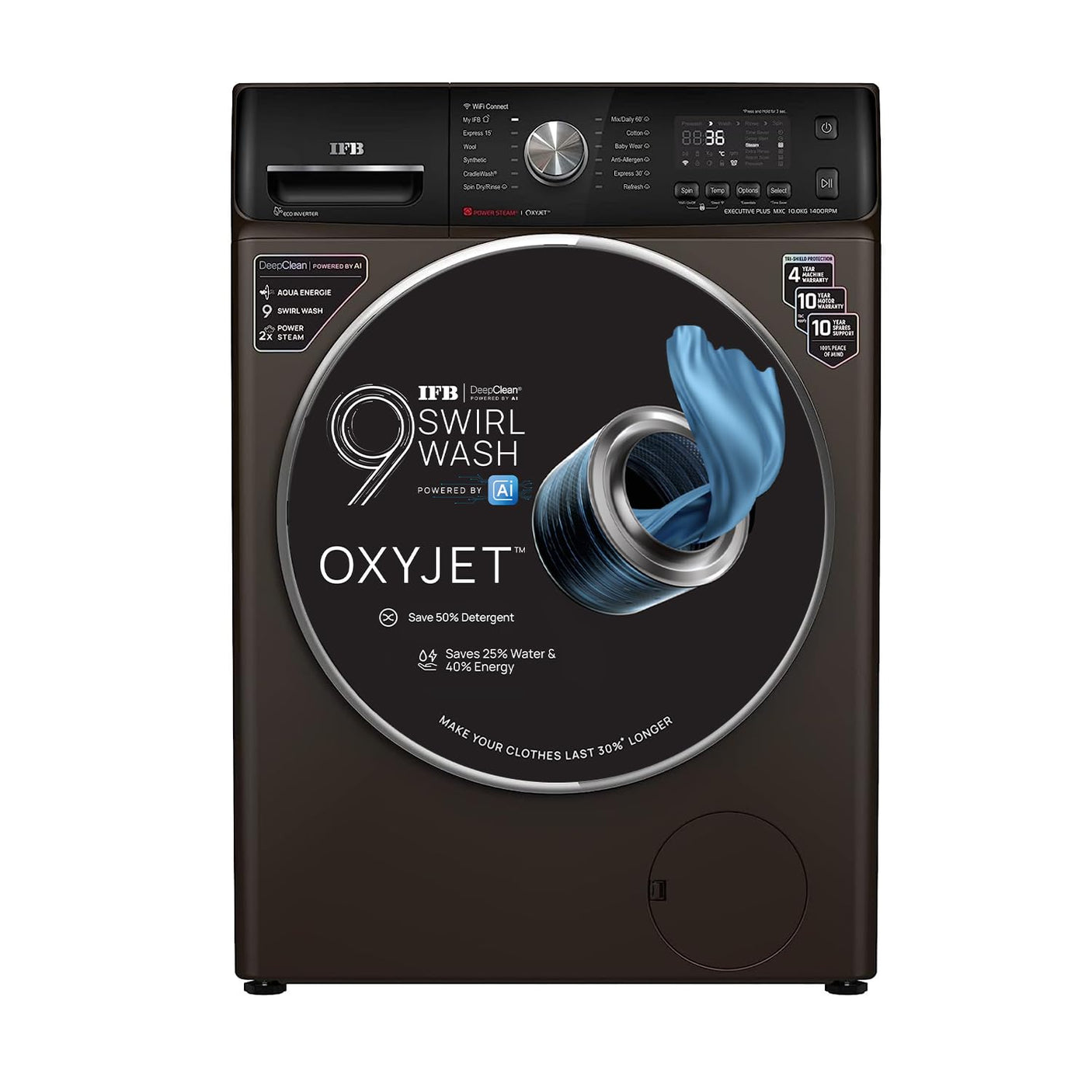 IFB 10 kg 5 Star Inverter Fully Automatic Front Load Washing Machine (Executive Plus MXC 1014, Voice Enabled, Mocha)