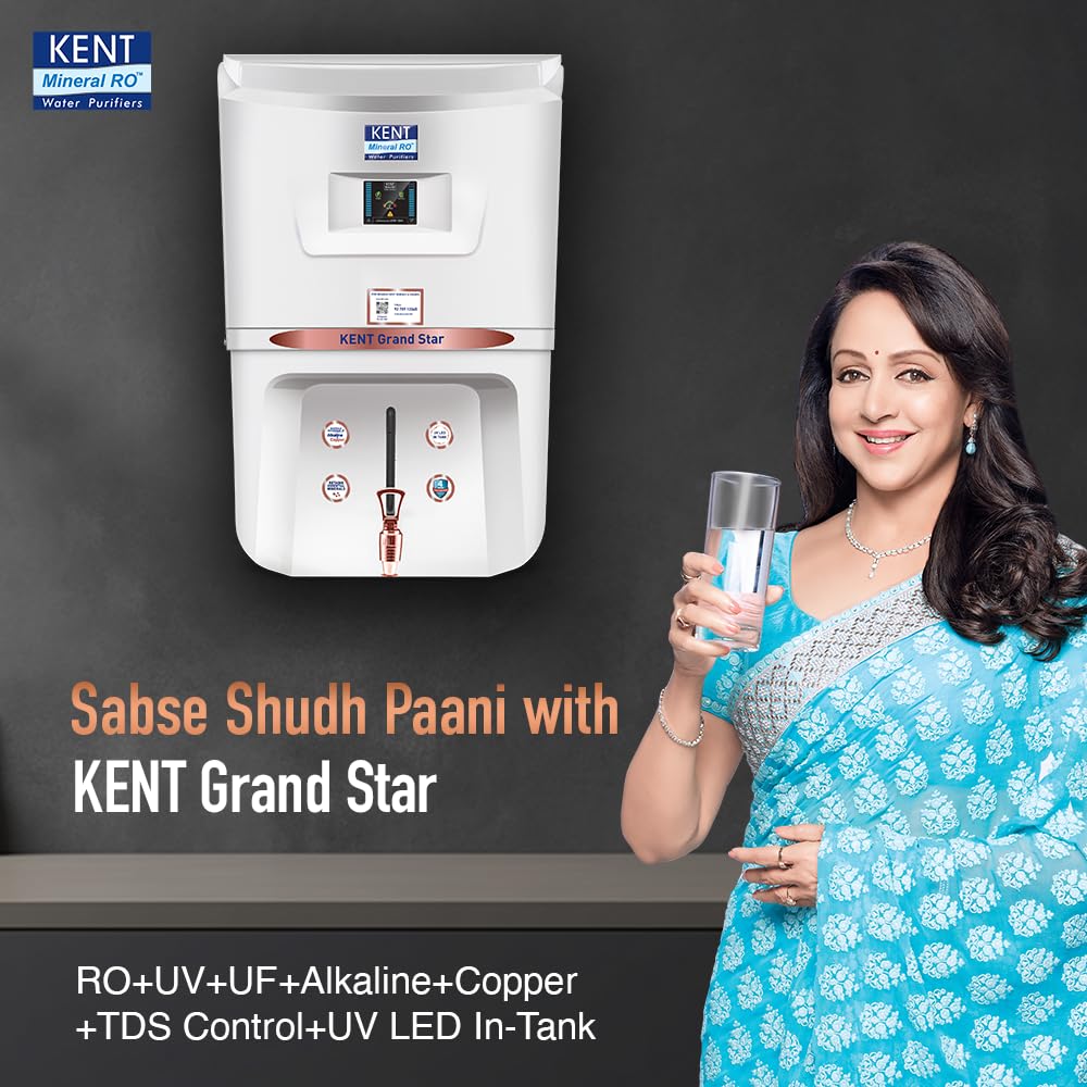 KENT Grand Star RO Water Purifier White | RO+UV+UF+TDS+Copper+Alkaline | 9L | 20 LPH