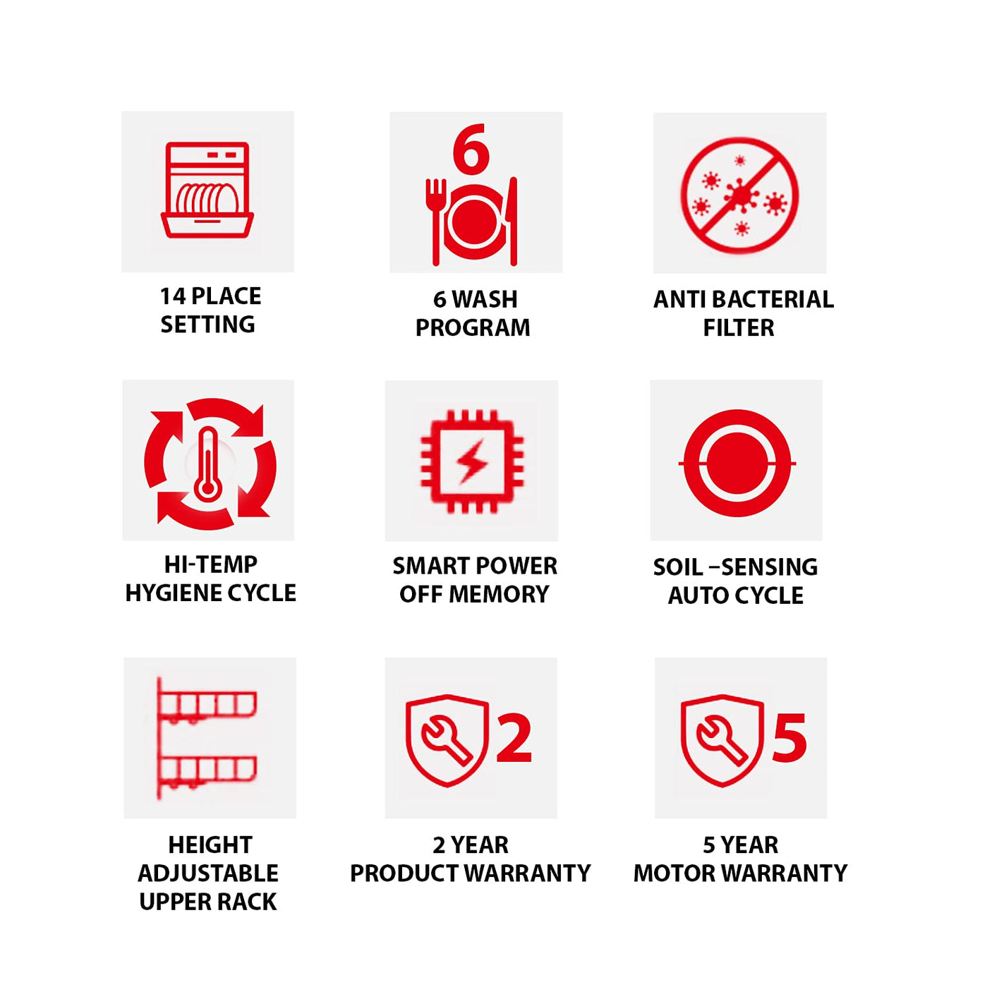 TOSHIBA 14 Place Settings Free Standing Dishwasher with Anti Bacterial Technology (Silver)