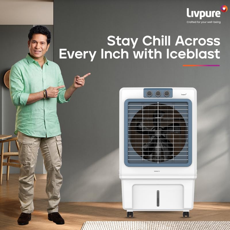 Livpure Iceblast Desert Air Cooler- 90L | 18" Fan Blade | High Air Delivery | Ice Chamber | Anti-Bacterial Honeycomb Pad | 190 Watts Motor with Inverter