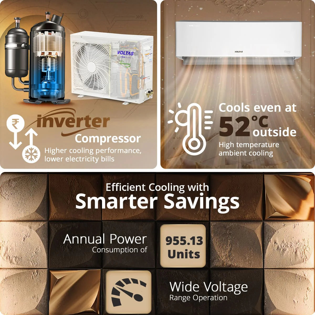 Voltas 1.5 Ton 3 Star Split AC – 183INV Venus Luxe Inverter Air Conditioner