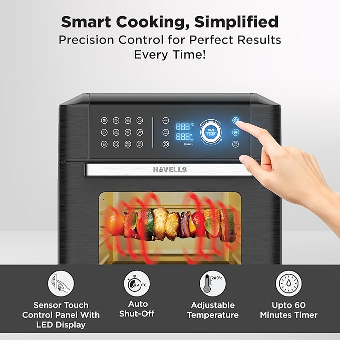 Havells Air-Oven Avanza 1700W | 15L Family Capacity | 14 Pre-Set Functions | Sensor Touch Control | Non-Stick Coating | Auto Shut-Off & Cool-Touch Handle