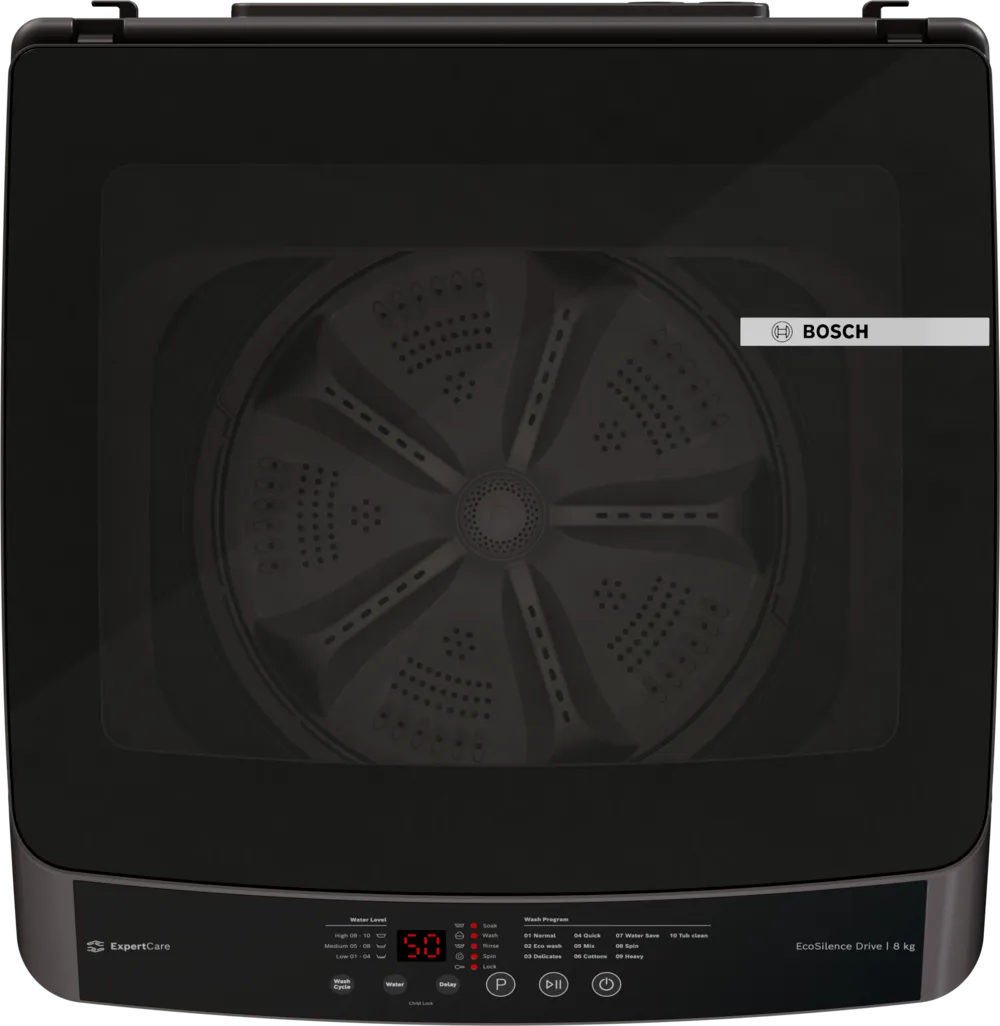 Bosch WOE80AG0IN 8 Kg Fully Automatic Top Load Washing Machine | PowerWave Wash, 5 Star, Black & Grey