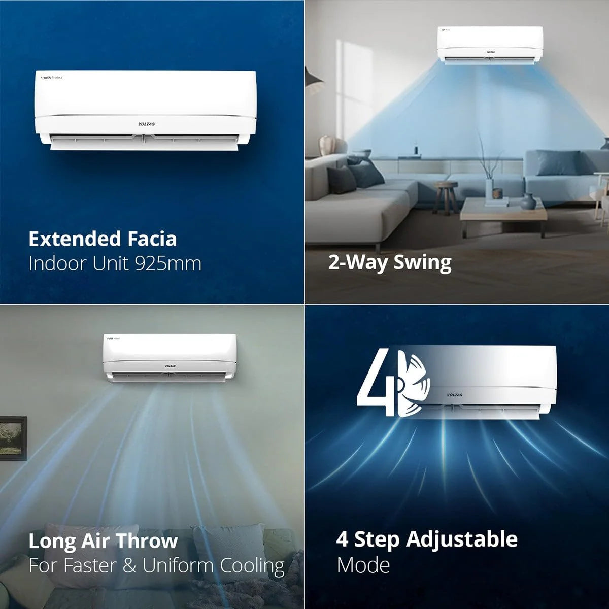 Voltas 183Inv Vectra Zenith Silver 2026 1.5 Ton 3 Star Inverter Split AC | 5-in-1 Convertible Mode | Copper Coil | Anti-Dust Filter | High Ambient Cooling