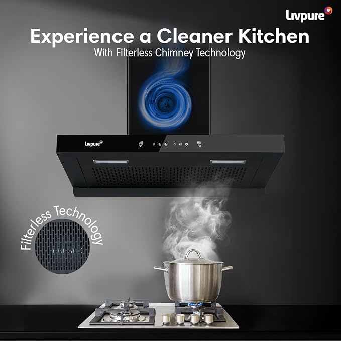 Livpure Ether 60cm T-Shape Kitchen Chimney: Filterless, Thermal Auto-Clean, Strong Suction