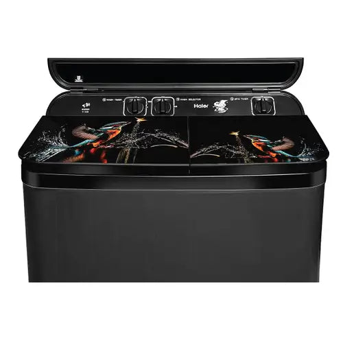 Haier 11 Kg 5-Star Semi Automatic Top Load Washing Machine | Anti-Bacterial Vortex Pulsator, Softfall Technology, Magic Filter (HTW110-178FLN, Black)