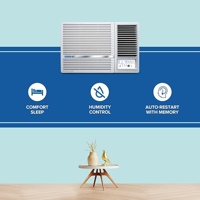 Blue Star 1.5 Ton 5-Star Inverter Window AC | Copper Condenser, Turbo Cool, Blue Fins (WIE518L, White)