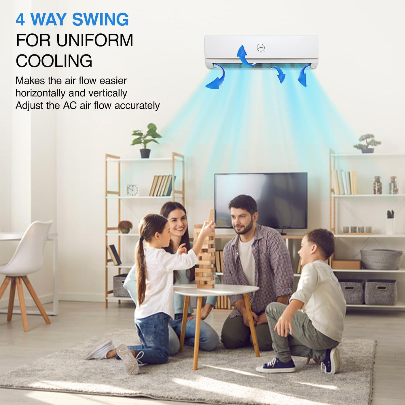 Godrej 1.7 Ton 3 Star, 4-Way Air Swing Fixed Speed Split AC (Copper, Anti-Dust Filter, 2025 Model SFC 20STC3, White)