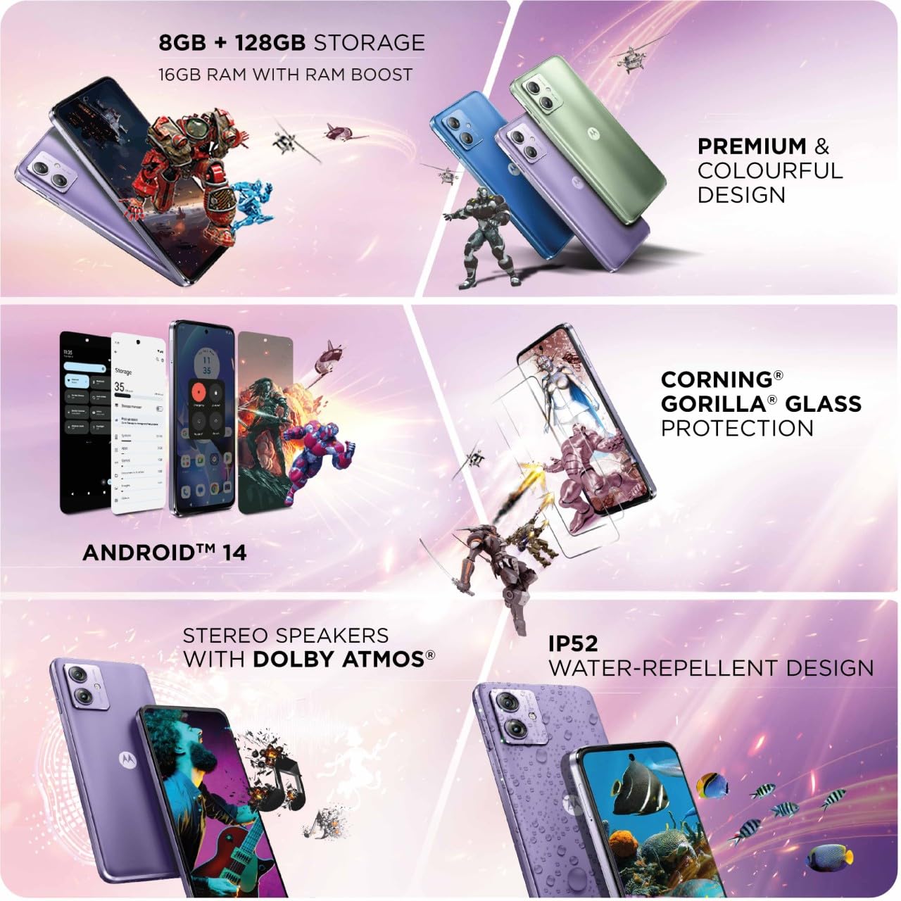 Motorola G64 5G (Ice Lilac, 8GB RAM, 128GB Storage)