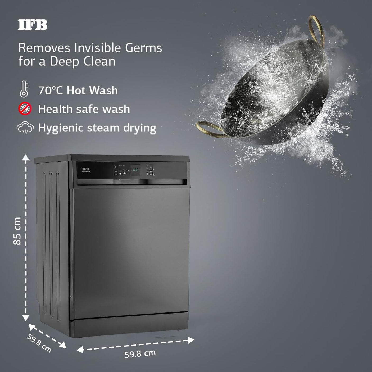 IFB 14 Place Setting 70 Degree Hot Wash Dishwasher (Neptune VX14, Grey)