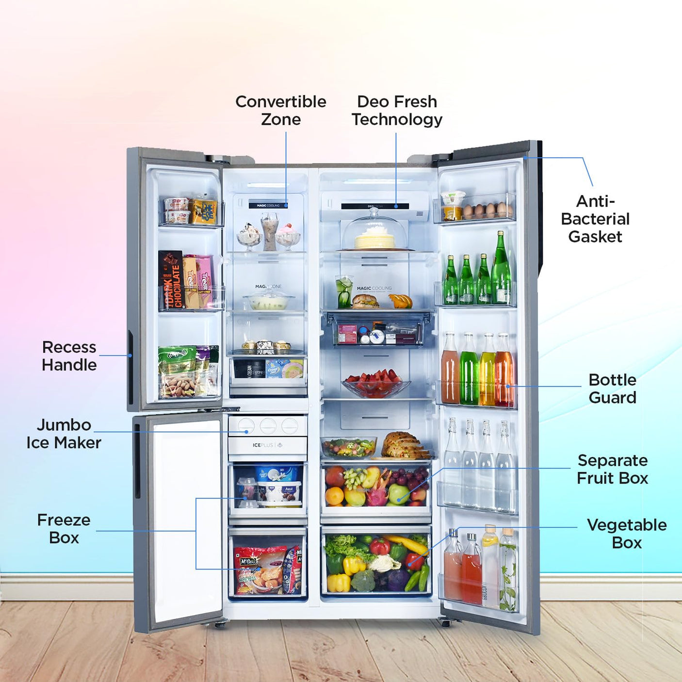 Haier 598L, 3-Star, Vogue 83% Convertible Fridge Space, Expert Inverter 3-Door Side by Side Refrigerator, (HRT-683KWG, Black White Glass)