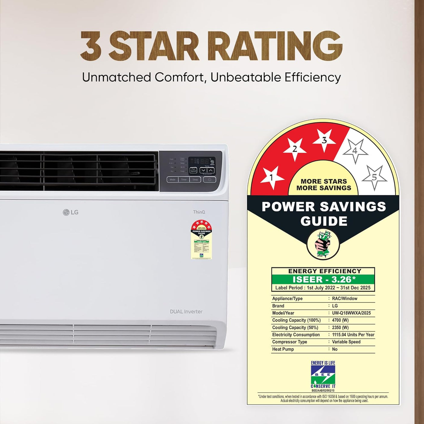 LG 1.5 Ton 3 Star Wi-Fi DUAL Inverter Window AC (Copper, Convertible 4-in-1 cooling, 4 Way Air Swing, HD Filter, UW-Q18WWXA, White)
