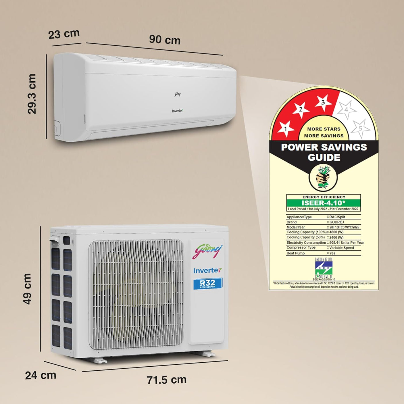 Godrej 1.5 Ton 3 Star, Hot & Cold, 5 Years Comprehensive Warranty, Inverter Split AC (Copper, 2025 Model, 5-In-1 Convertible, AC 1.5T SIH 18ITC3 WYC, White)