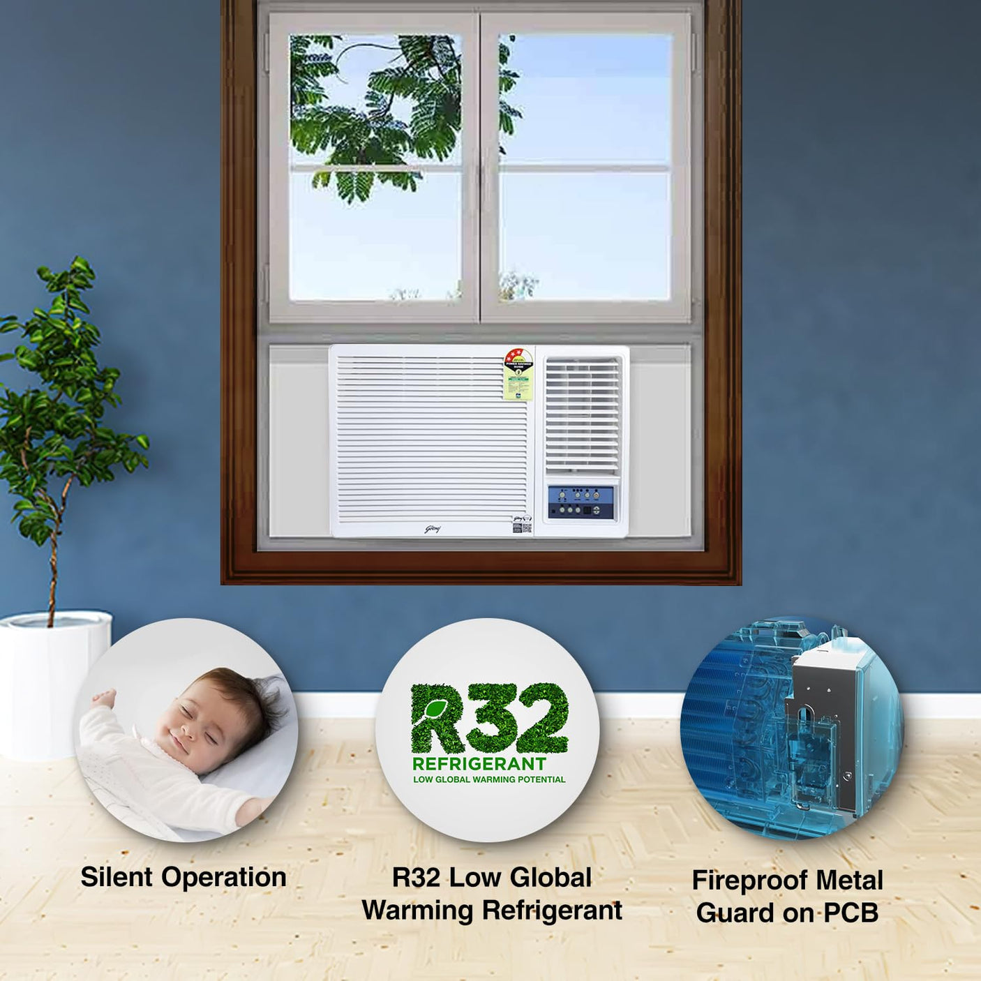 Godrej 1.5 Ton 3 Star, Turbo Mode Window AC (Copper, Anti-Dust Filter, Anti-Freeze Thermostat, AC 1.5T WFC 18UTC3-WWB Window, White)