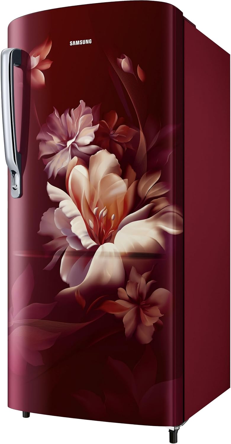 Samsung 183 L, 5 Star, Digital Inverter, Direct-Cool Single Door Refrigerator (RR20D2725RZ/NL, Midnight Blossom Red)