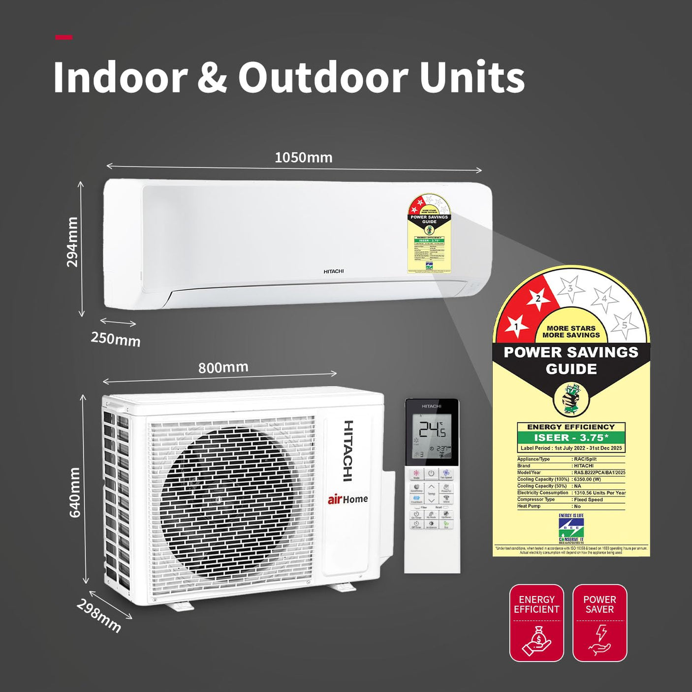 Hitachi 2 Ton 2 Star, 4-Way Swing, Long airthrow, Fixed Split AC (100% Copper, Dust Filter, 3200FL RAS.B222PCAIBA1, White)