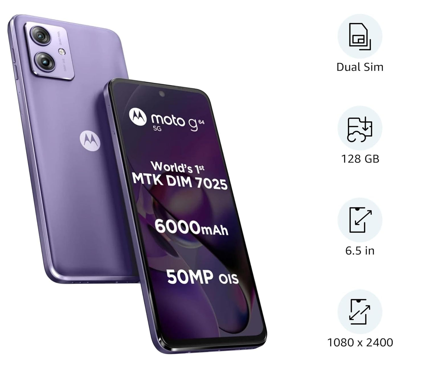 Motorola G64 5G (Ice Lilac, 8GB RAM, 128GB Storage)