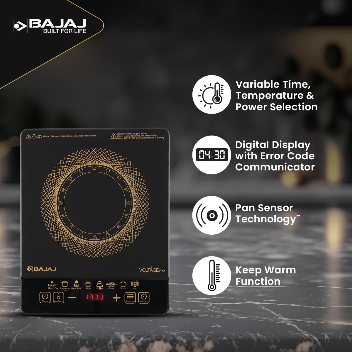 Bajaj ICX 190FS induction cooktop controls