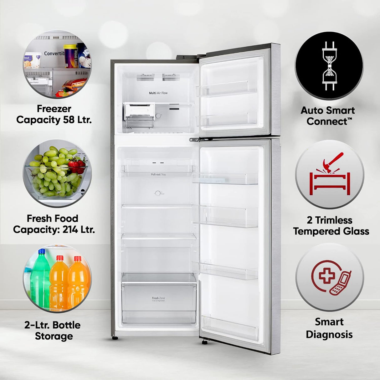 LG 272 L 2 Frost-Free Smart Inverter Compressor Double Door Refrigerator (GL-N312SDSY, Dazzle Steel, , 2023 Model)
