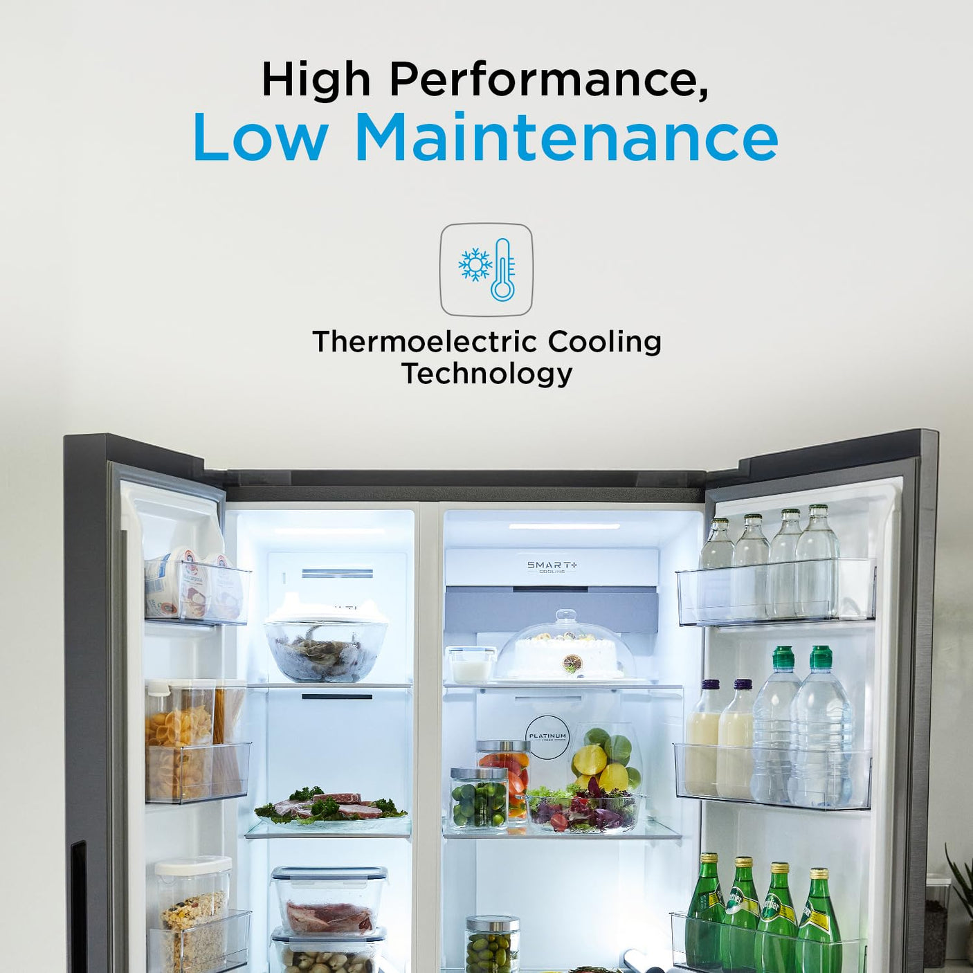 Midea 592 L Side By Side,frost free Wi-Fi Double Door Refrigerator Voice Assistant, App Control, Inverter, (MDRS791MIF28IND Jazz Black)