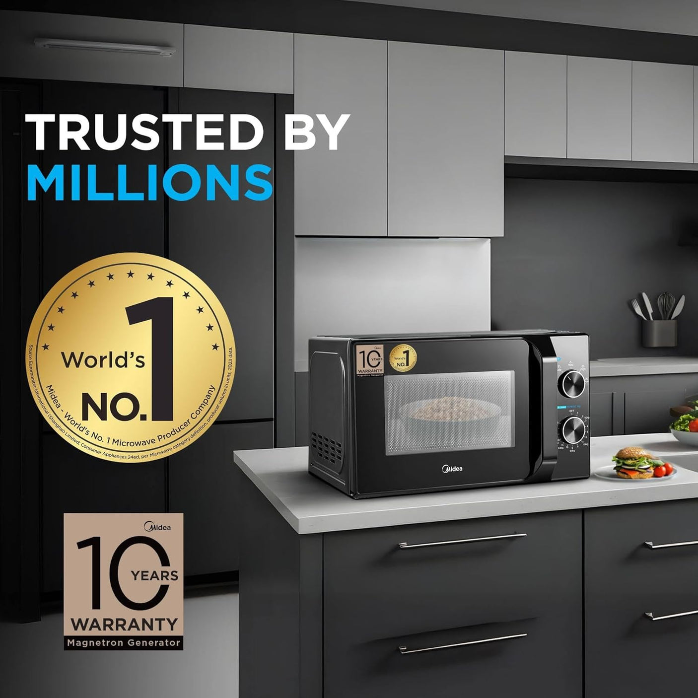 Midea 20L Solo Microwave Oven (MMO20CXA-MMPEBK, Black, 5 power levels & Defrost function)