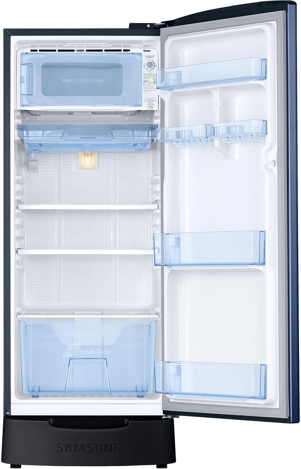 Samsung 183 L, 5 Star, Digital Inverter, Direct-Cool Single Door Refrigerator (RR20D2825CU/NL, Camellia Blue, Base Stand Drawer)
