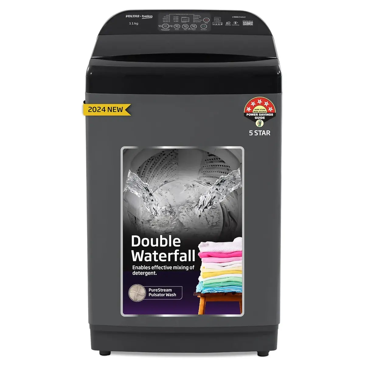 Voltas Beko 9 Kg 5 Star Fully-Automatic Top Loading Washing Machine WTL9006UEA/SPBOOD ( Grey)