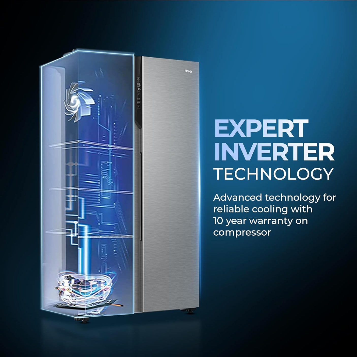 Haier 596 L, 3 Star, Convertible Fridge Space, Expert Inverter, Frost Free Side by Side Refrigerator, (HES-690SS-P, Shiny Silver)
