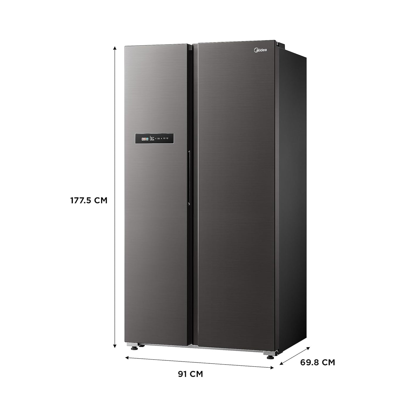Midea 592 L Side By Side,frost free Wi-Fi Double Door Refrigerator Voice Assistant, App Control, Inverter, (MDRS791MIF28IND Jazz Black)