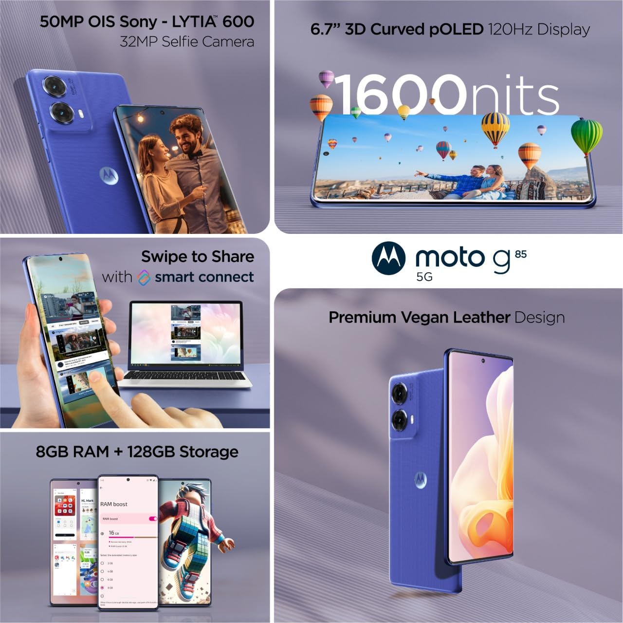 Motorola G85 5G (Cobalt Blue, 128 GB) (8 GB RAM)