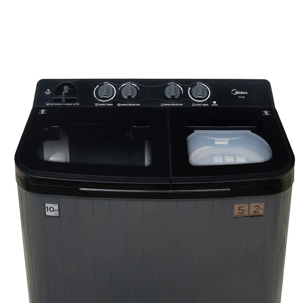 Midea MWMSA100GDX(KG) 10 Kg Semi Automatic Twin Tub Washer with Glass Lid (Black/Grey)
