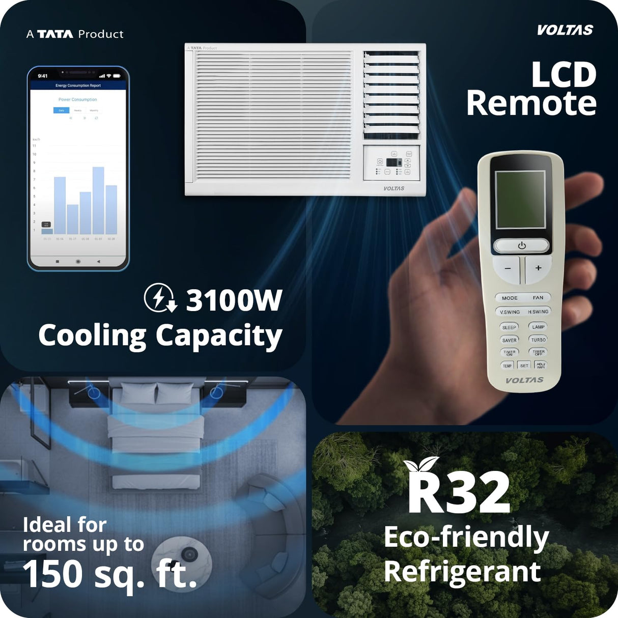 Voltas 1 Ton 2 Star Window AC | Copper Condenser | Anti-Dust Filter | 2-Way Air Swing | Sleep Mode | Memory Restart | 122FS Platina